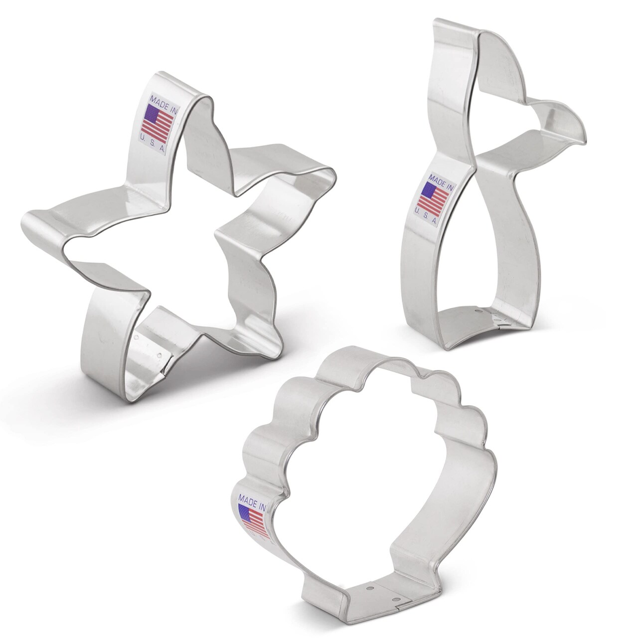 3 Pieces Mermaid Ocean Cookie Cutters Set Made in USA by Ann Clark, Mermaid Tail, Starfish, Seashell